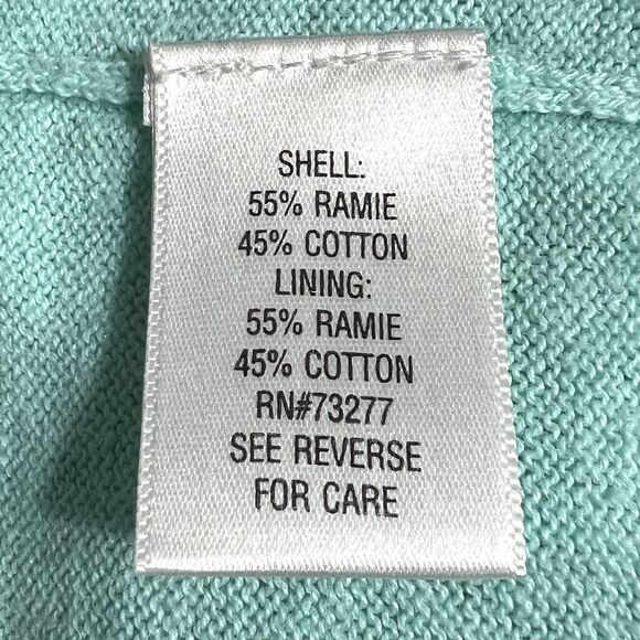 Croft & Barrow Sweater Womens Medium Aqua Blue Crochet Knit Lined V-Neck Ramie - Picture 5 of 11